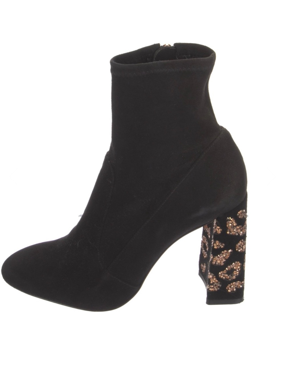 Sophia Webster Black Suede Ankle Boots with Embellished Leopard Block Heel